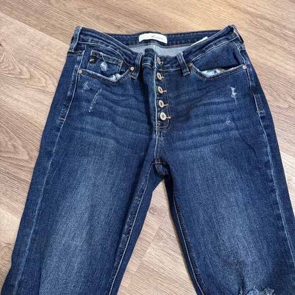 KanCan Harlow Mid Rise Button Fly Flare Jeans Distressed Dark Wash 13 30 - Picture 4 of 7